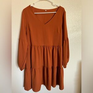 Pumpkin Peplum Long Sleeve Dress